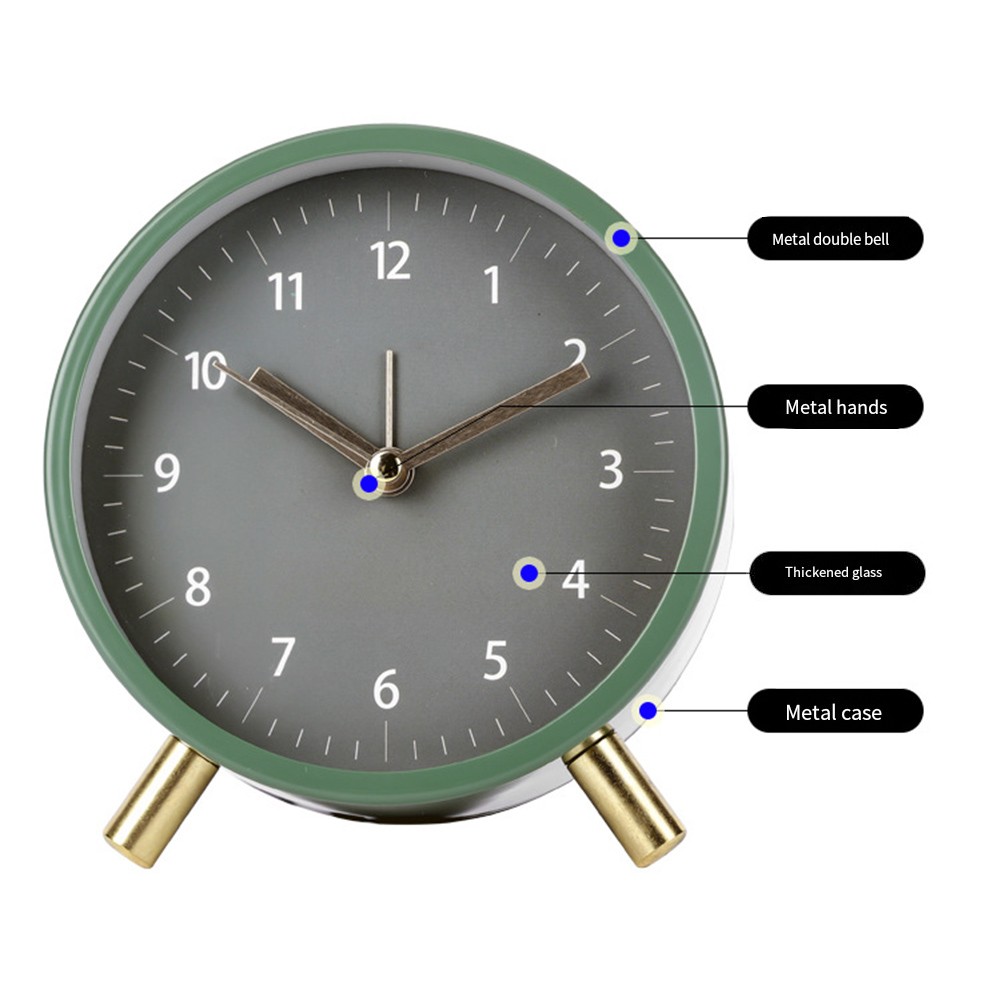 Compact Silent Night Light Alarm Clock with Metal Shell for Desk and Table Use
