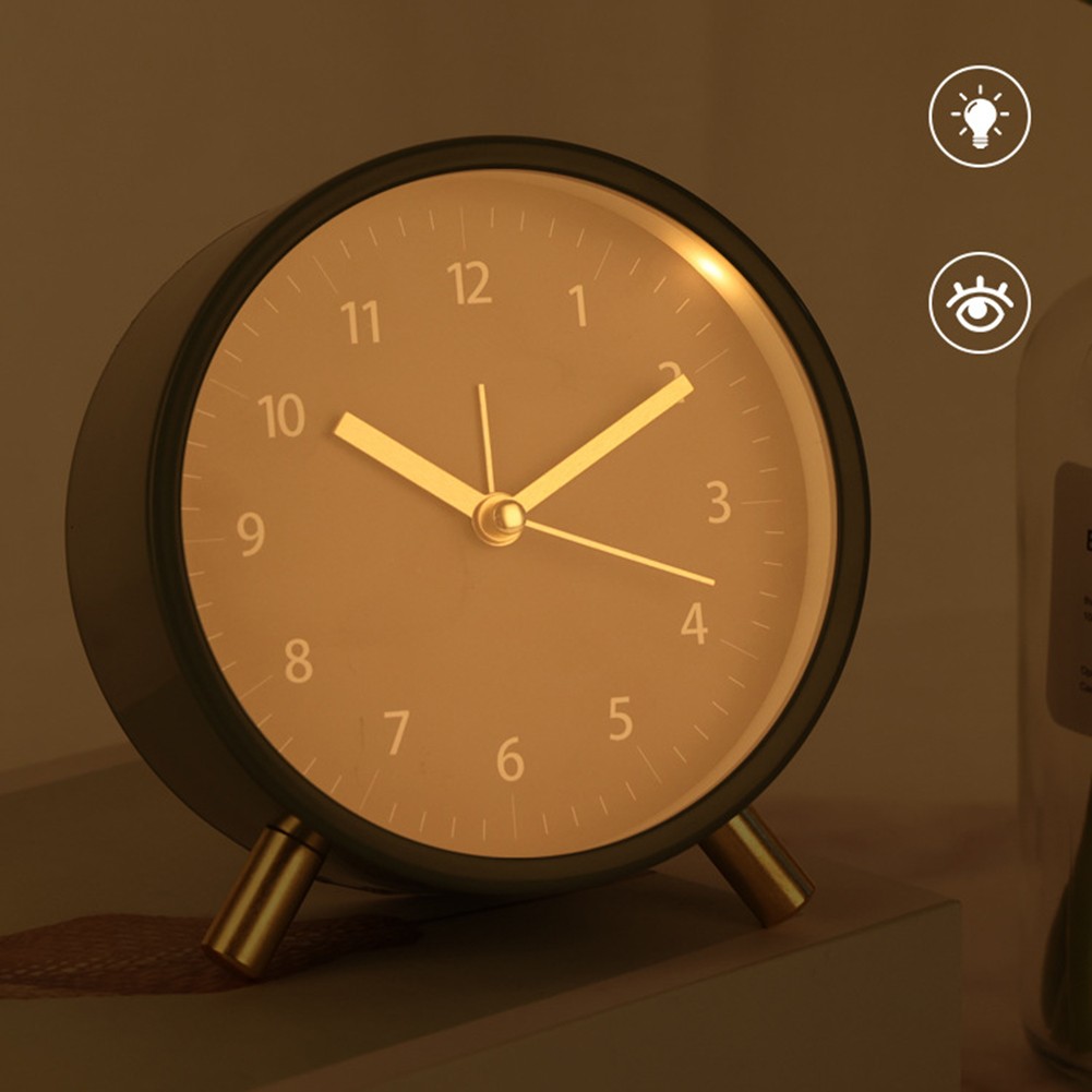 Compact Silent Night Light Alarm Clock with Metal Shell for Desk and Table Use