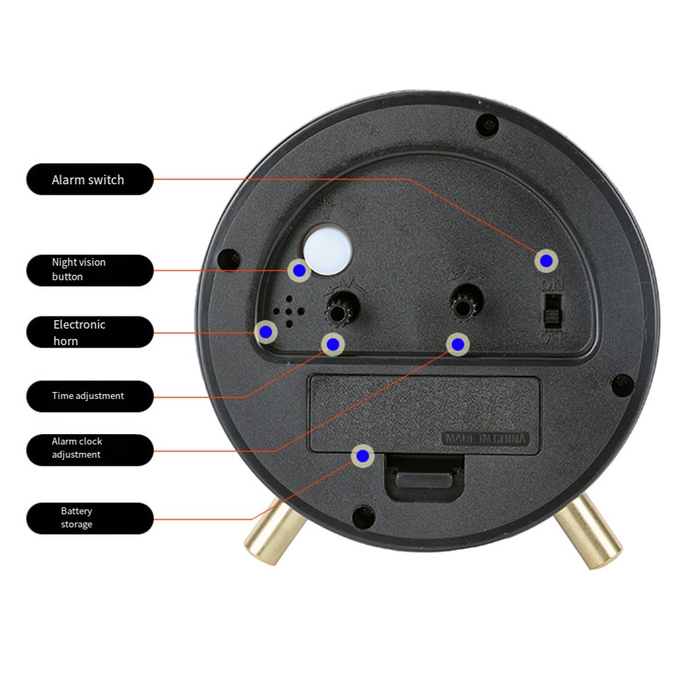Compact Silent Night Light Alarm Clock with Metal Shell for Desk and Table Use