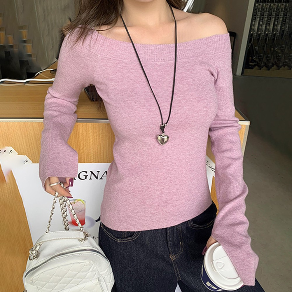 Lightweight Womens Long Sleeve Off Shoulder Fashion Top for All Seasons - Picture 15 of 27