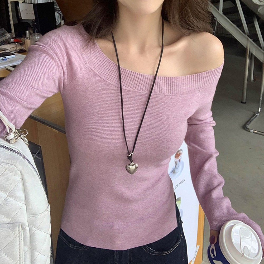 Lightweight Womens Long Sleeve Off Shoulder Fashion Top for All Seasons - Picture 14 of 27