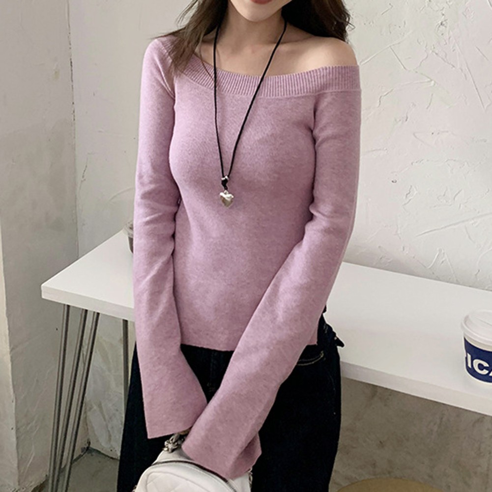 Lightweight Womens Long Sleeve Off Shoulder Fashion Top for All Seasons - Picture 13 of 27