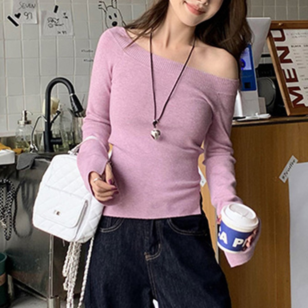 Lightweight Womens Long Sleeve Off Shoulder Fashion Top for All Seasons - Picture 16 of 27