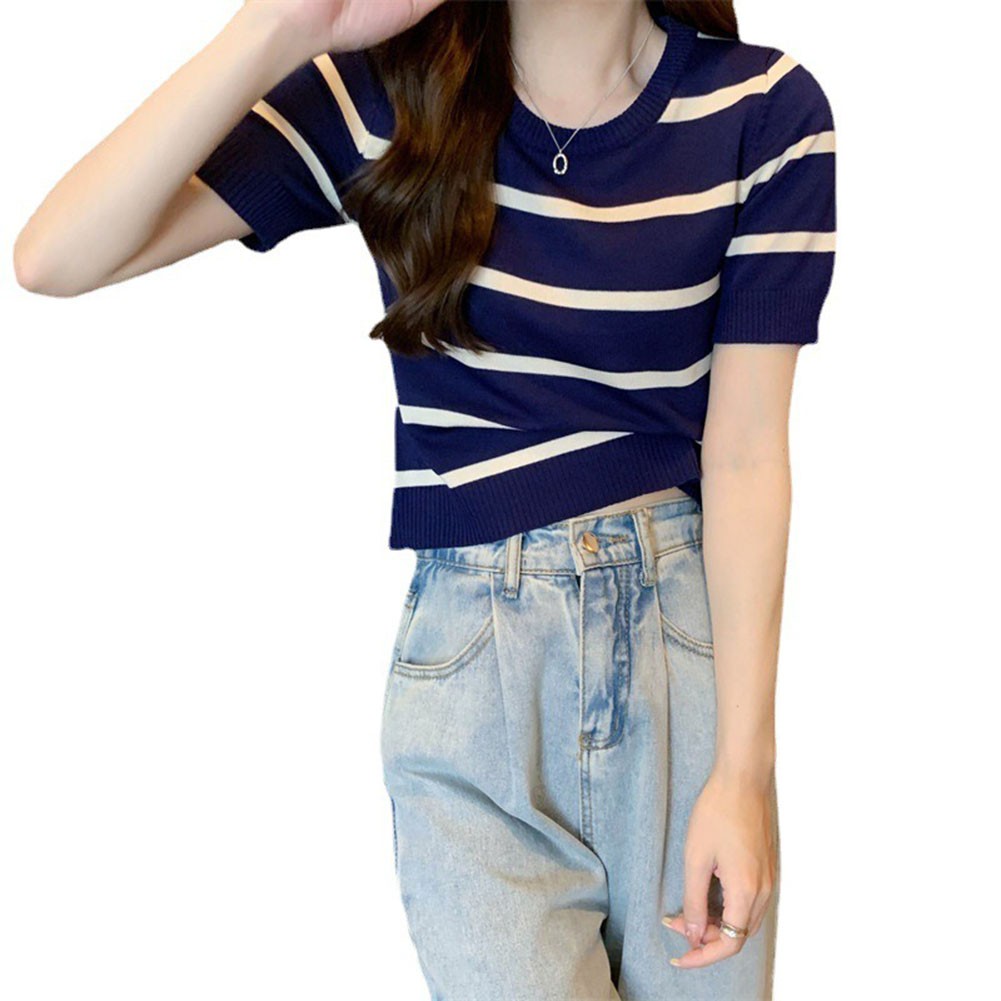 Stripe Patterned Women's Tee Made of Soft Fabric Perfect for Warm Weather - Picture 21 of 28