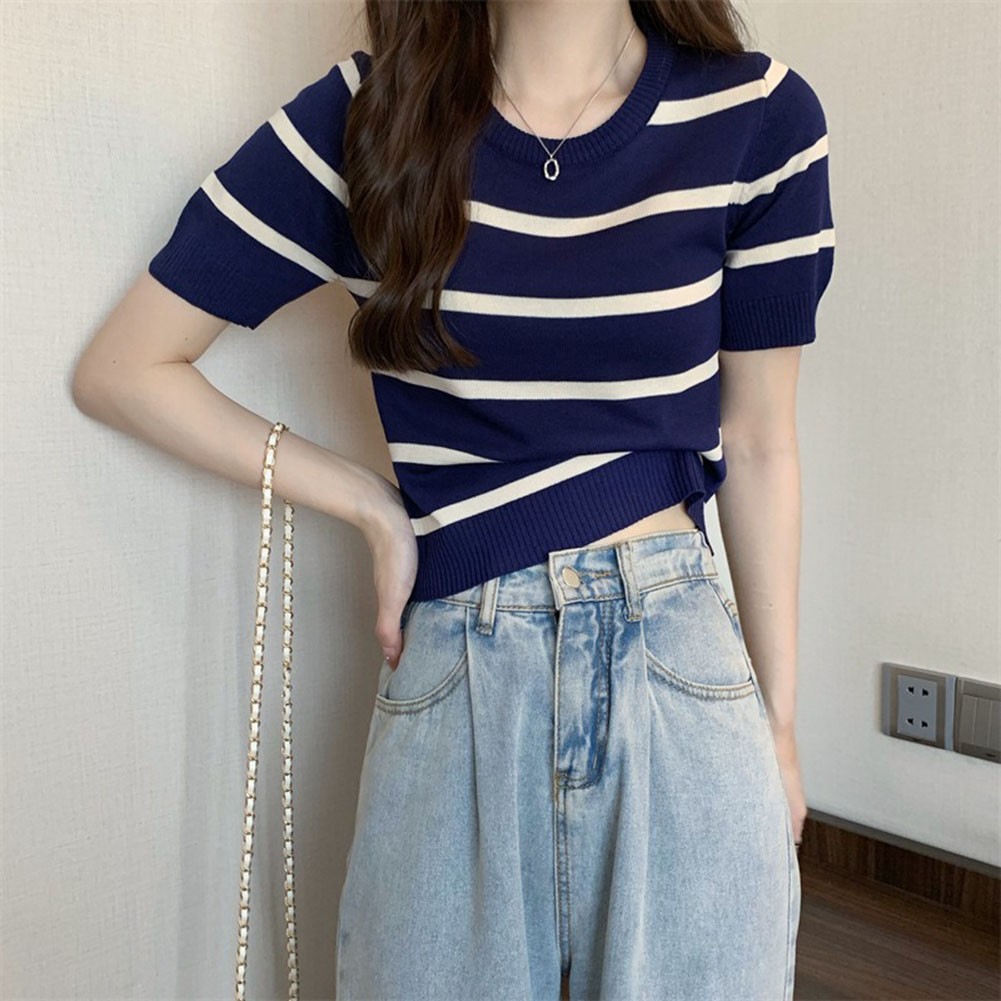 Stripe Patterned Women's Tee Made of Soft Fabric Perfect for Warm Weather - Picture 23 of 28