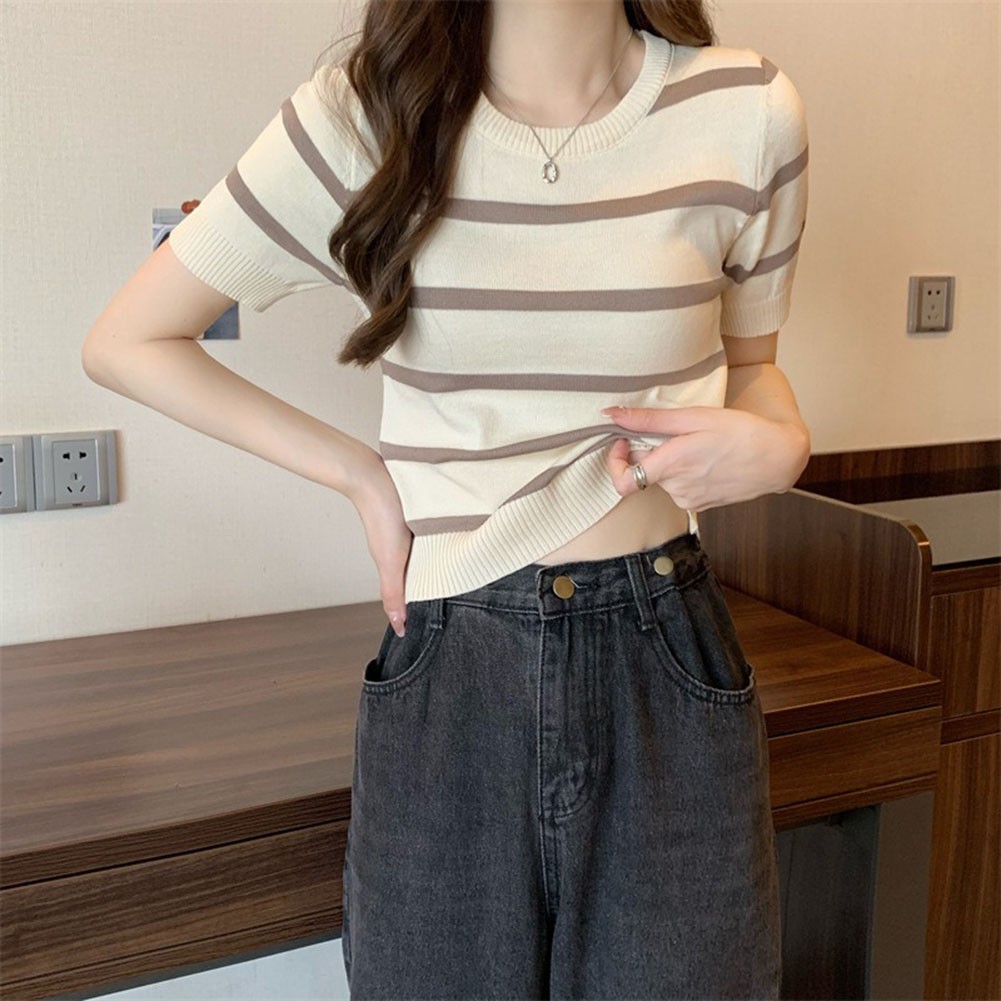 Stripe Patterned Women's Tee Made of Soft Fabric Perfect for Warm Weather - Picture 24 of 28