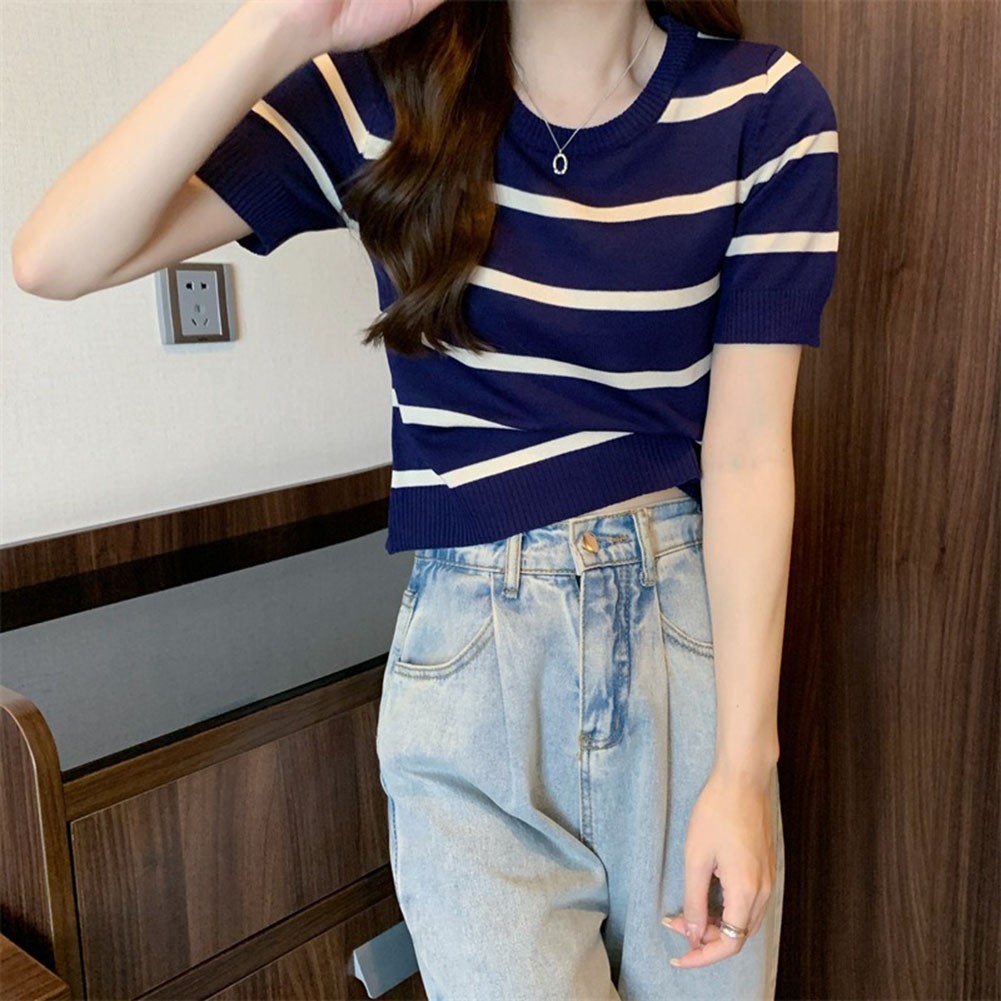 Stripe Patterned Women's Tee Made of Soft Fabric Perfect for Warm Weather - Picture 20 of 28