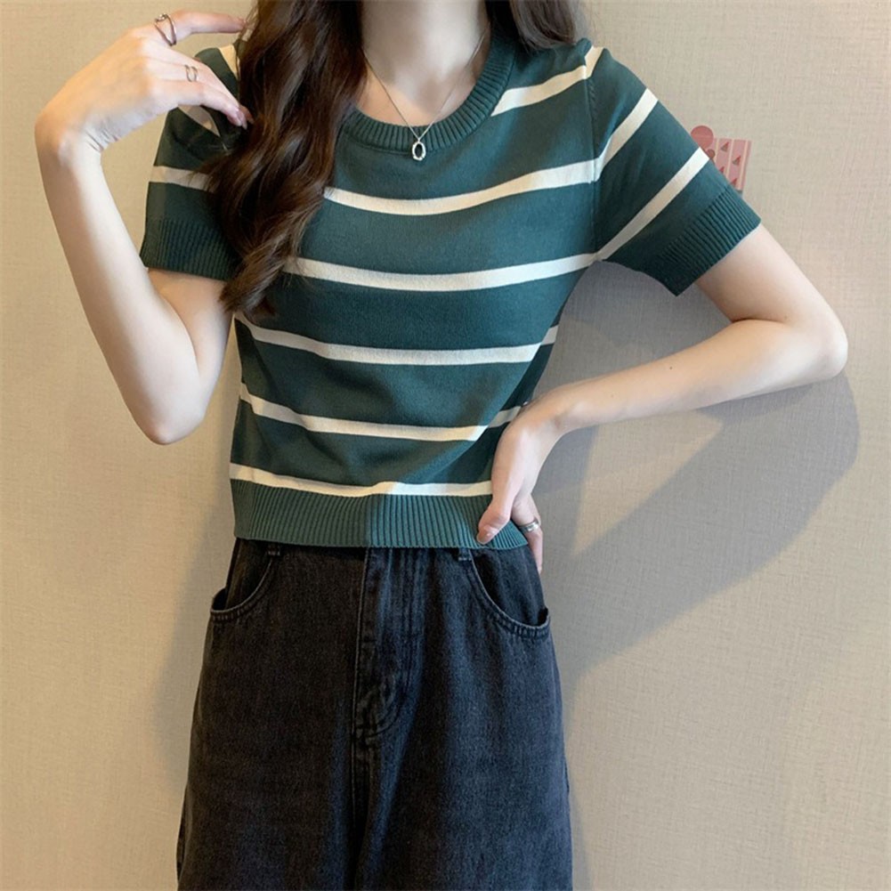 Stripe Patterned Women's Tee Made of Soft Fabric Perfect for Warm Weather - Picture 28 of 28