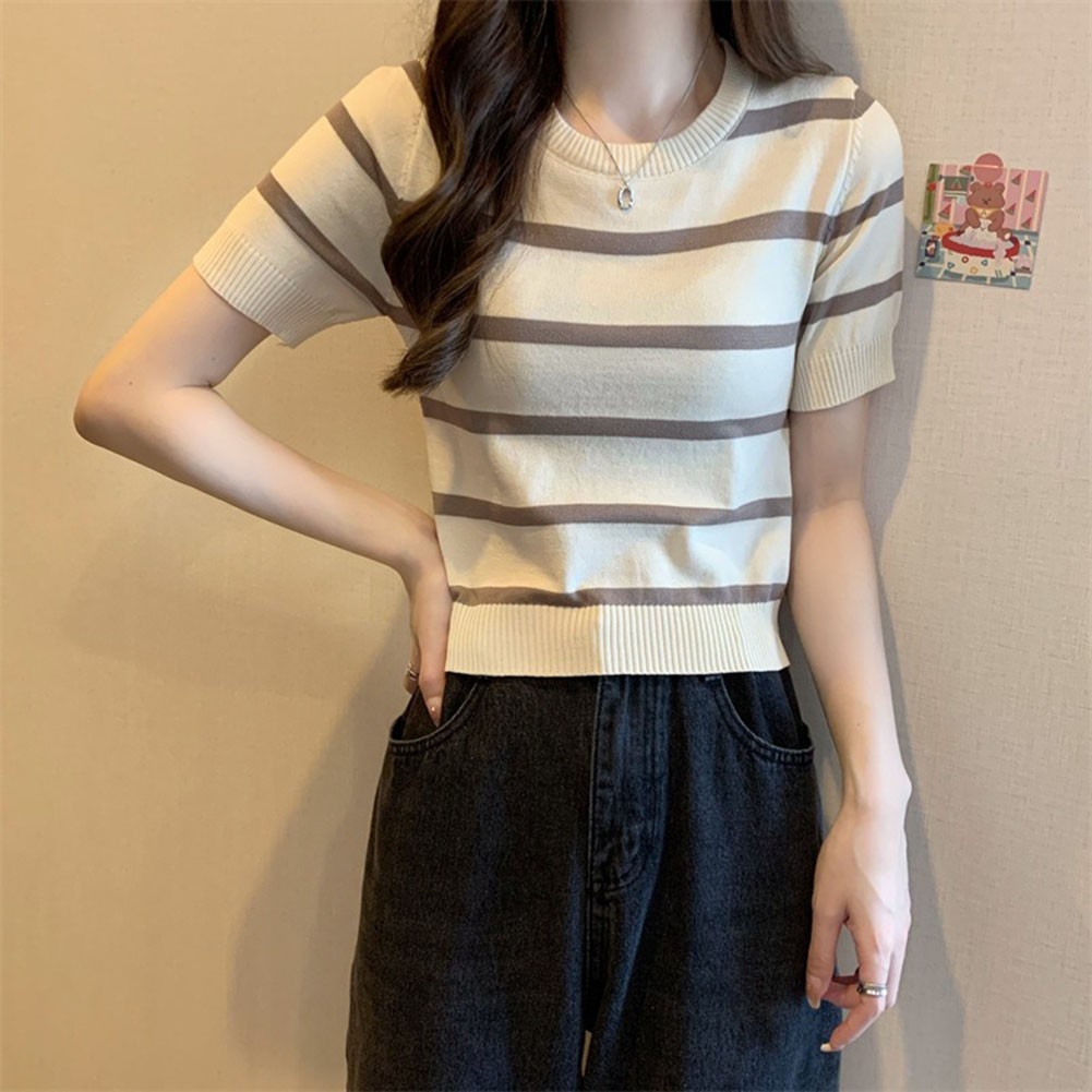 Stripe Patterned Women's Tee Made of Soft Fabric Perfect for Warm Weather - Picture 26 of 28