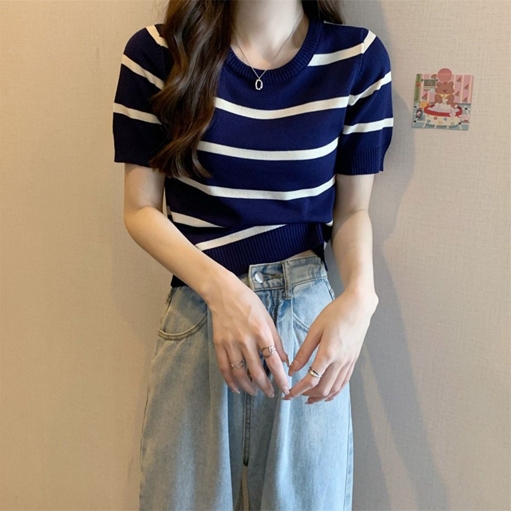 Stripe Patterned Women's Tee Made of Soft Fabric Perfect for Warm Weather - Picture 22 of 28