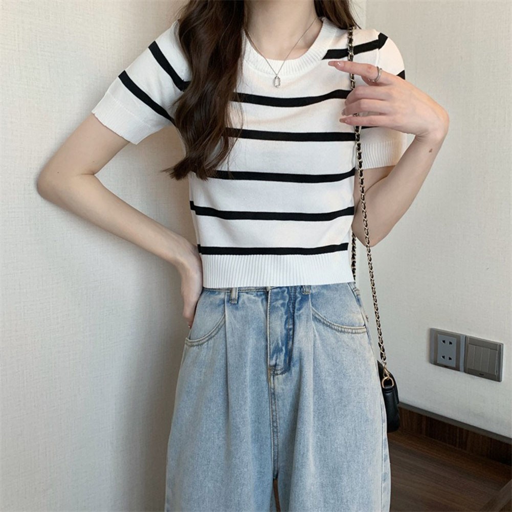 Stripe Patterned Women's Tee Made of Soft Fabric Perfect for Warm Weather - Picture 18 of 28