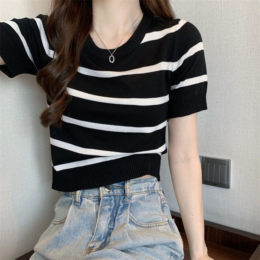 Stripe Patterned Women's Tee Made of Soft Fabric Perfect for Warm Weather - Picture 13 of 28