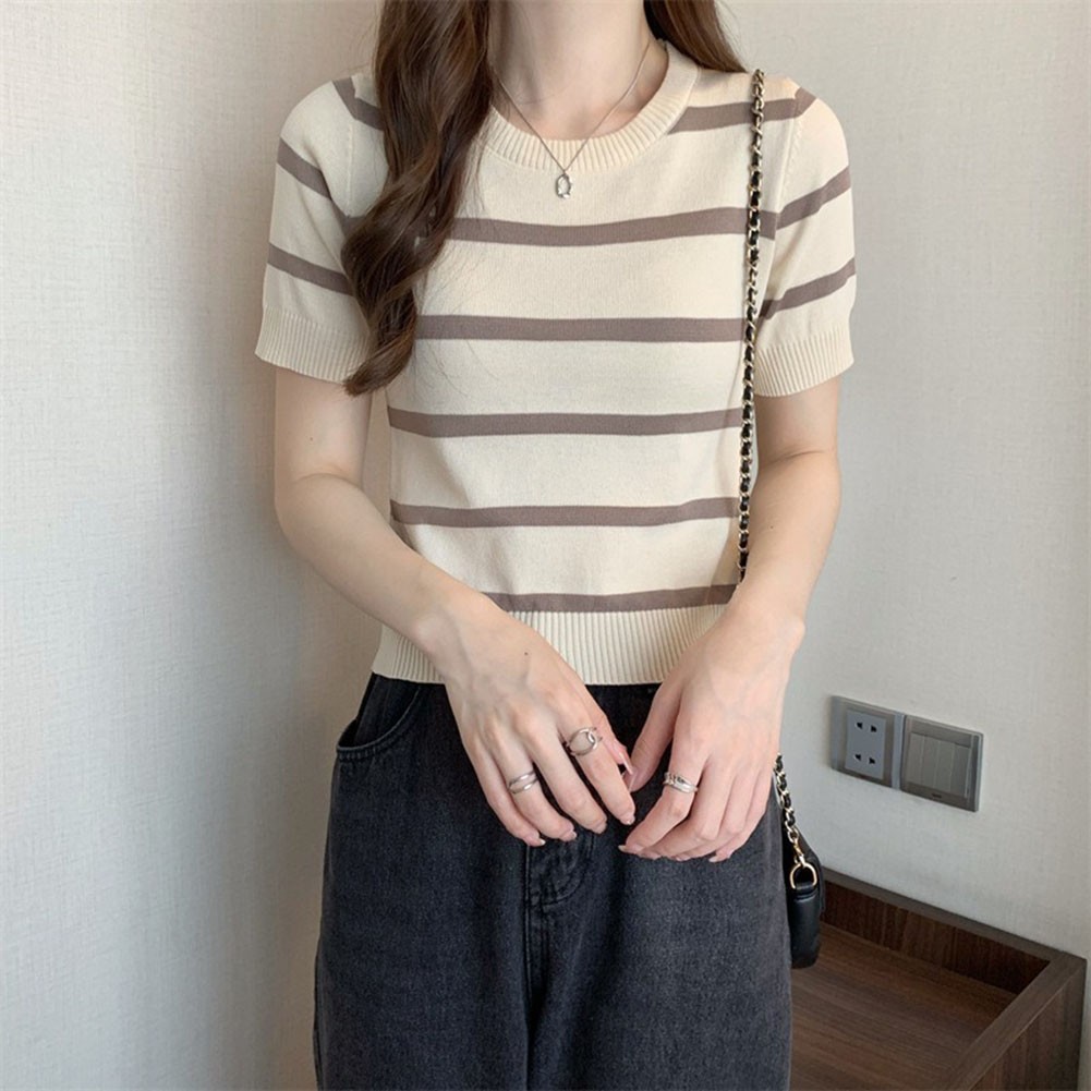 Stripe Patterned Women's Tee Made of Soft Fabric Perfect for Warm Weather - Picture 25 of 28