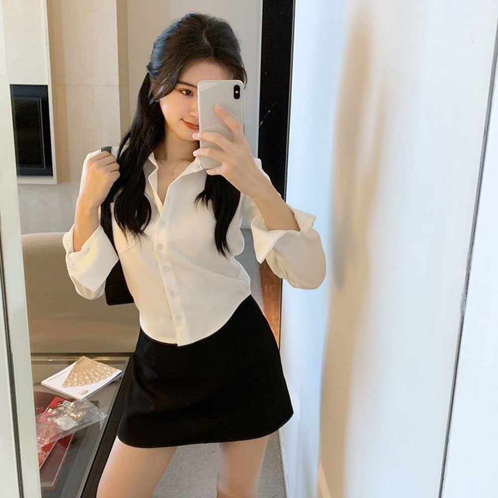 Tight Fitting Women's Cotton Work Shirt Suitable for Spring and Autumn - Picture 13 of 42