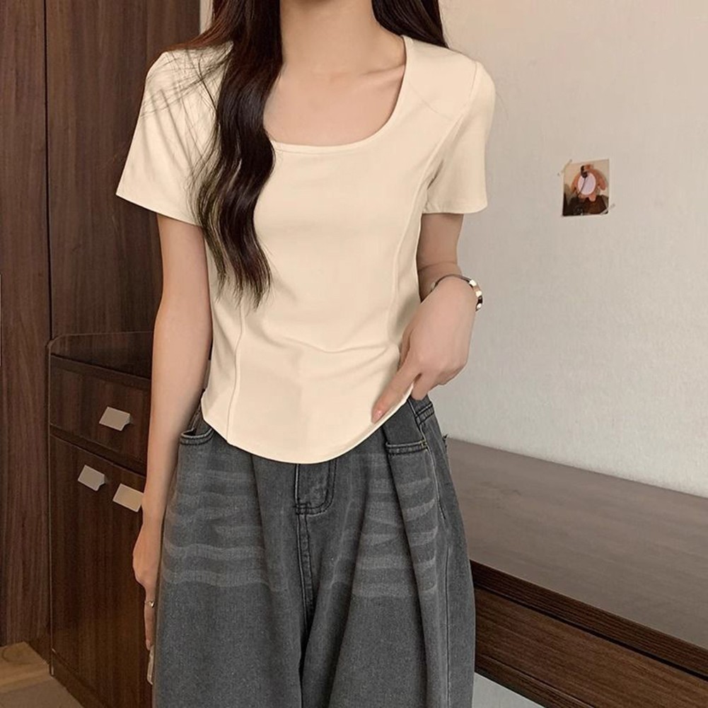 Womens Cotton T Shirt with Short Sleeves and Square Neckline for Any Occasion - Picture 13 of 15