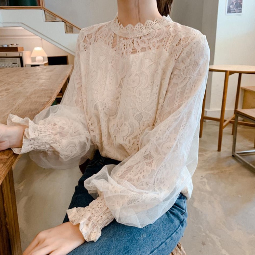 Womens Elegant Casual Blouse with Long Sleeves and Turtleneck Neckline - Picture 14 of 48