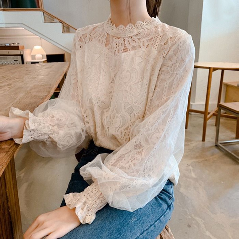 Womens Elegant Casual Blouse with Long Sleeves and Turtleneck Neckline - Picture 13 of 48