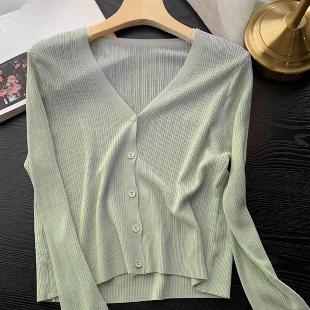 Leichtes Strick T-Shirt mit V-Ausschnitt für Damen in Unifarben für den Sommer - Bild 22 von 23