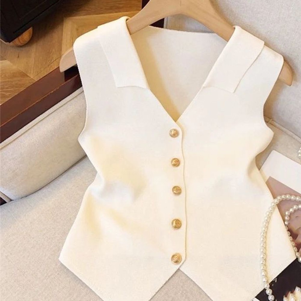 Womens Easy Going V Neck Slender Fit Sleeveless Knit Top Fashion Piece - Picture 13 of 24