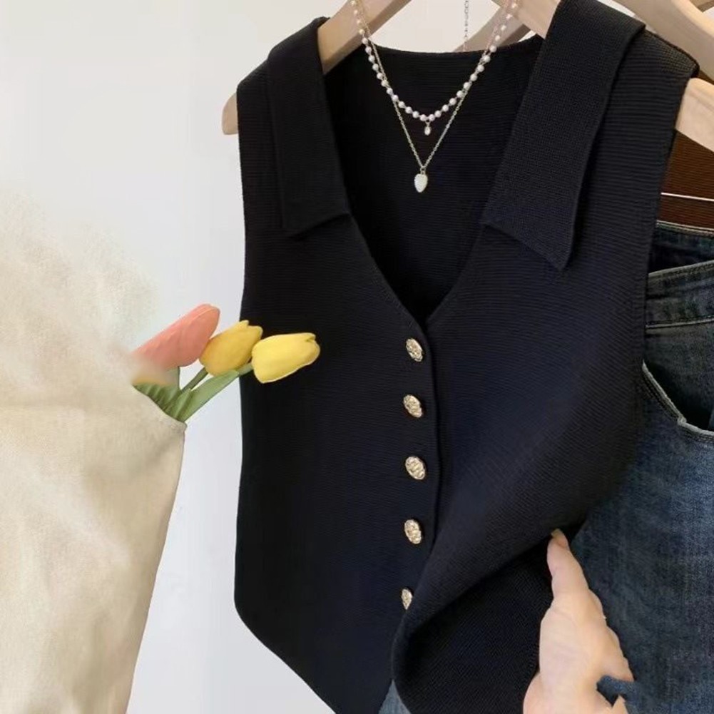 Womens Easy Going V Neck Slender Fit Sleeveless Knit Top Fashion Piece - Picture 17 of 24