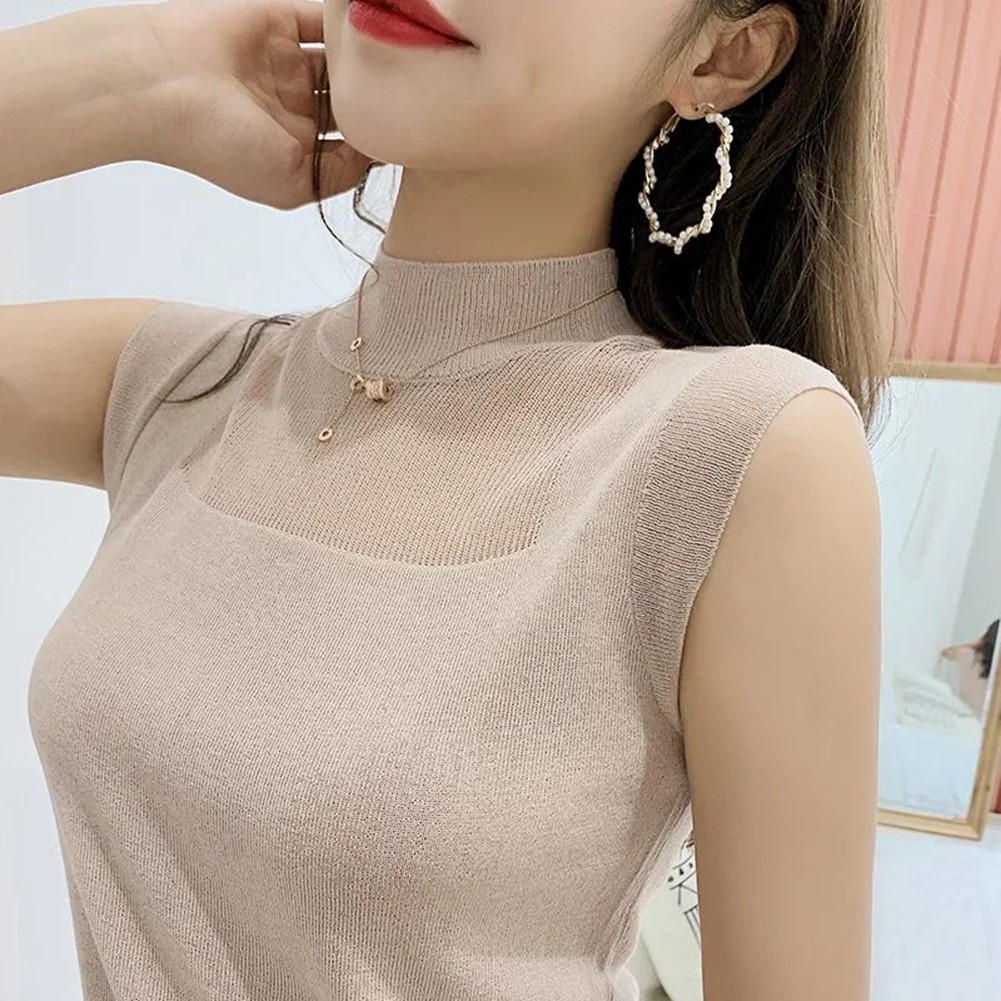 Womens Loose Fit Summer Vest with Turtleneck Design Perfect for Casual Wear - Picture 20 of 25