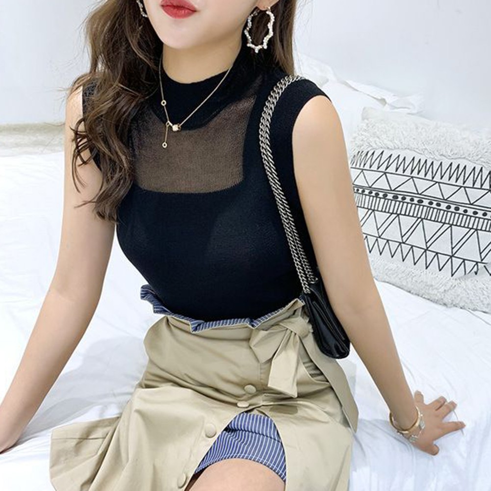Womens Loose Fit Summer Vest with Turtleneck Design Perfect for Casual Wear - Picture 16 of 25