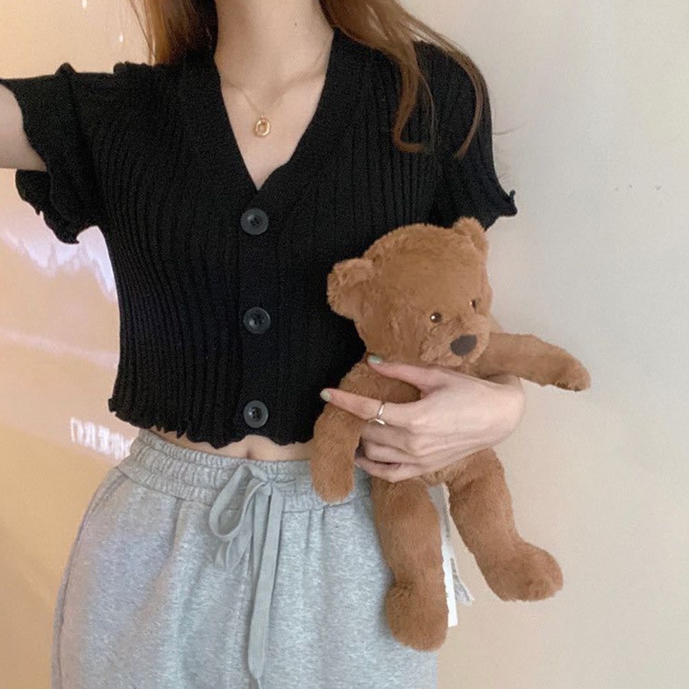 Lightweight Womens Knit Shirt with Short Sleeves and Retro V Neck Style - Picture 19 of 22