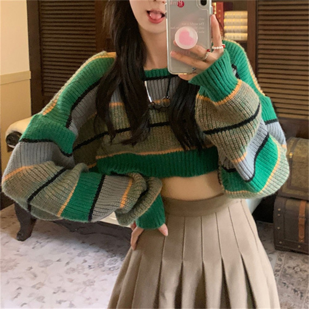 Lightweight Striped Crop Sweatshirt Designed for Casual Spring Outfits - Picture 15 of 22