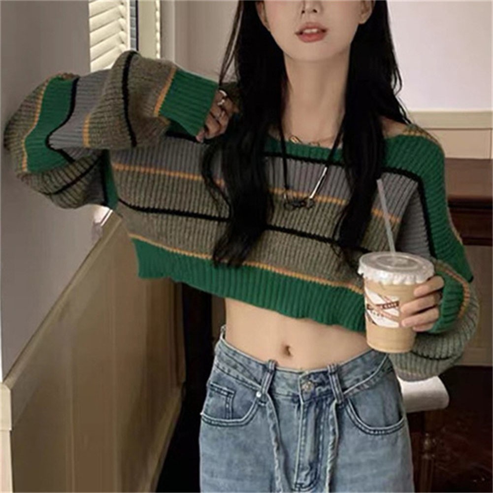 Lightweight Striped Crop Sweatshirt Designed for Casual Spring Outfits - Picture 19 of 22