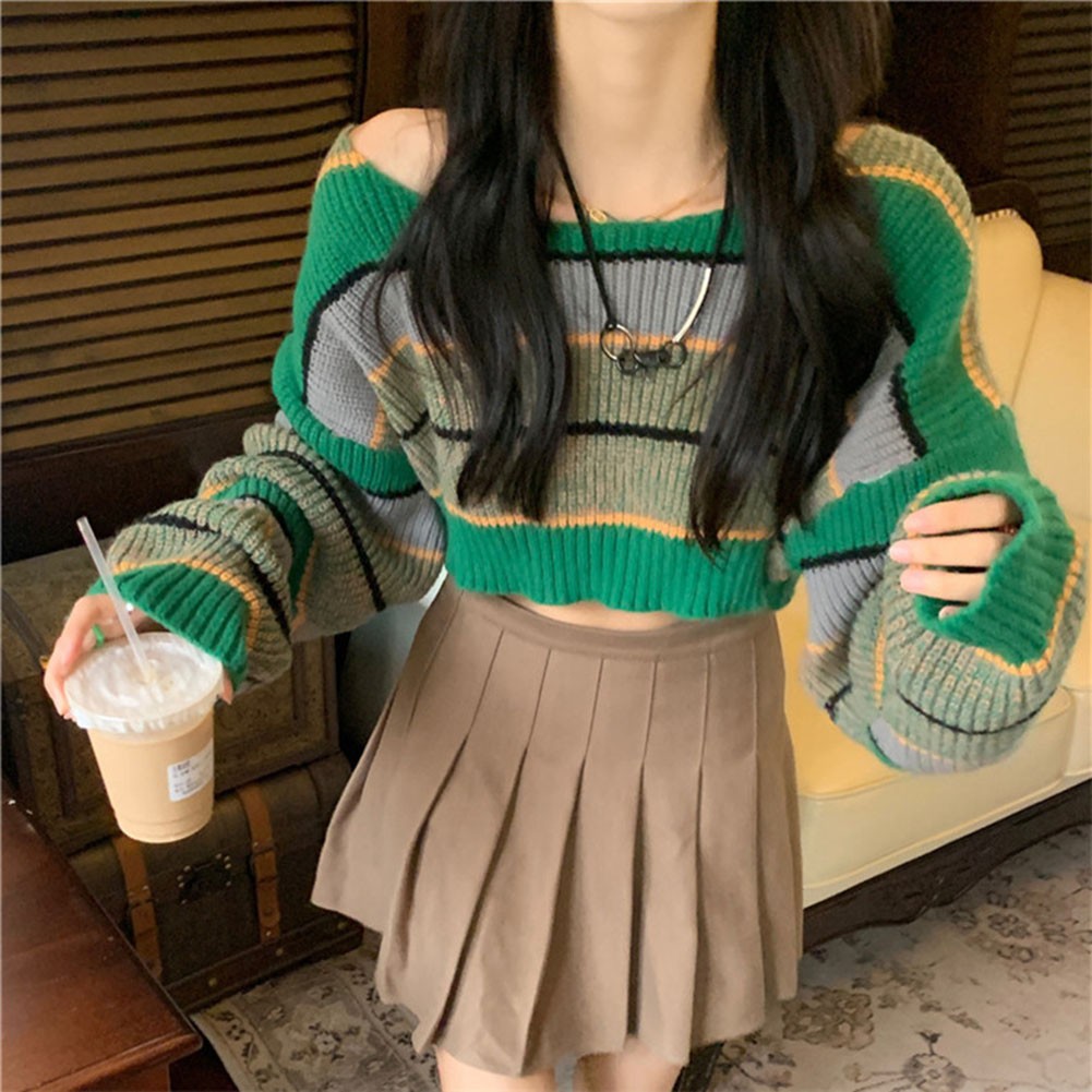 Lightweight Striped Crop Sweatshirt Designed for Casual Spring Outfits - Picture 21 of 22