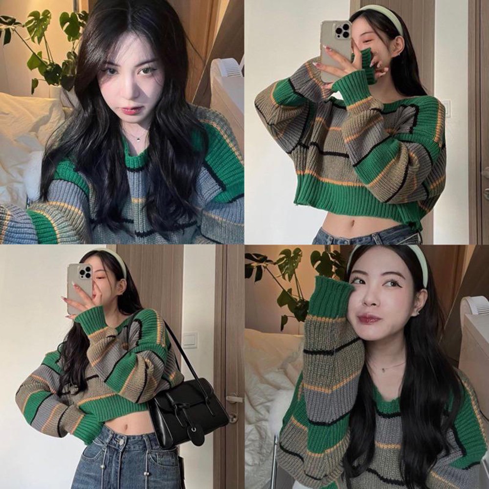 Lightweight Striped Crop Sweatshirt Designed for Casual Spring Outfits - Picture 13 of 22