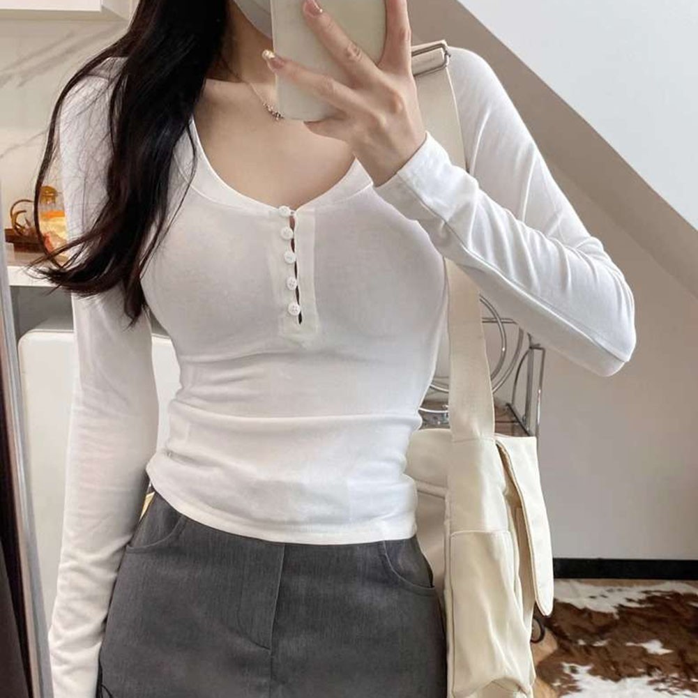 Stylish Women Long Sleeve U Neck Shirt Perfect for Vacation and Daily Outings - Picture 17 of 22