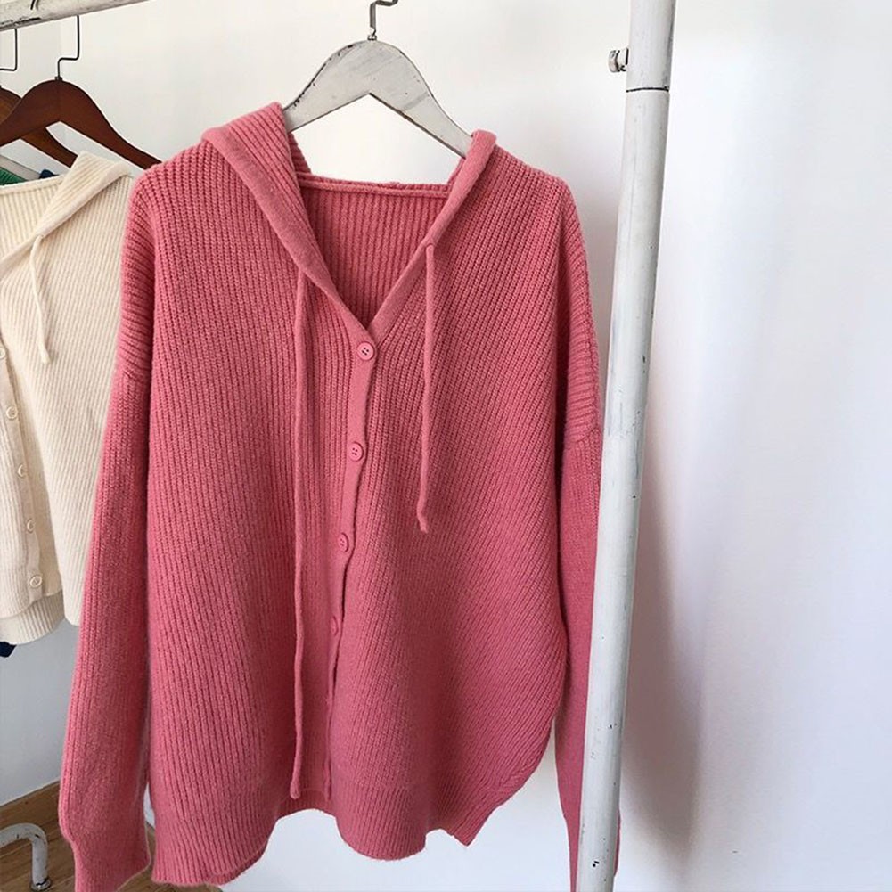 Diverse Color Options Women's Cozy Hooded Sweater with Button Features - Picture 36 of 45
