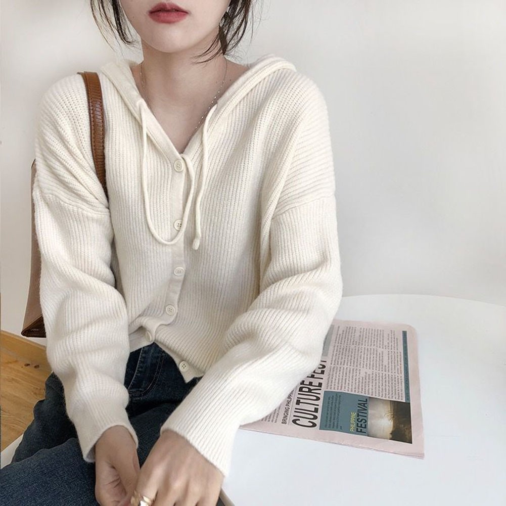 Diverse Color Options Women's Cozy Hooded Sweater with Button Features - Picture 16 of 45