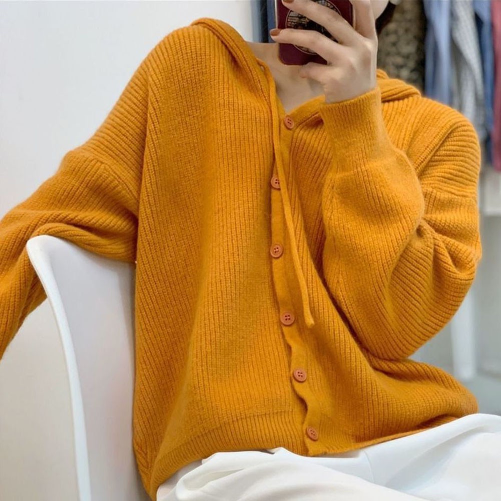 Diverse Color Options Women's Cozy Hooded Sweater with Button Features - Picture 30 of 45