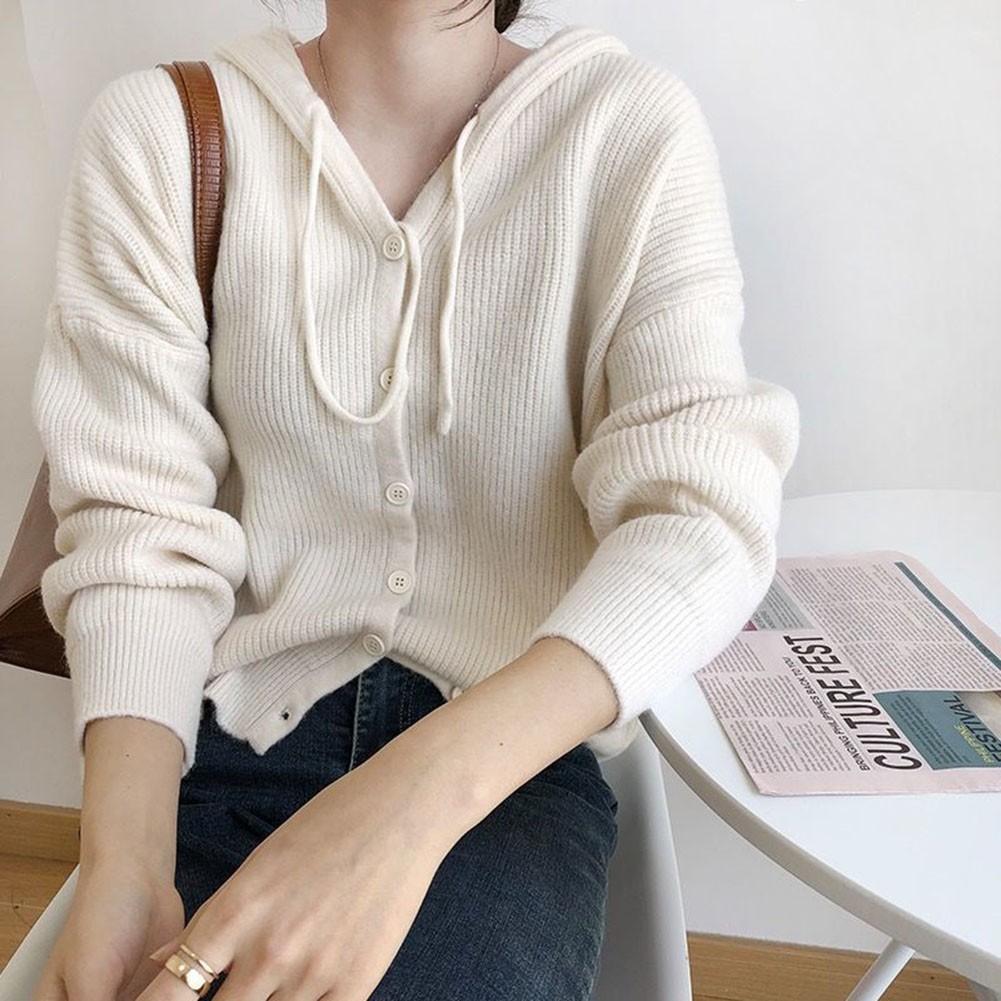 Diverse Color Options Women's Cozy Hooded Sweater with Button Features - Picture 19 of 45