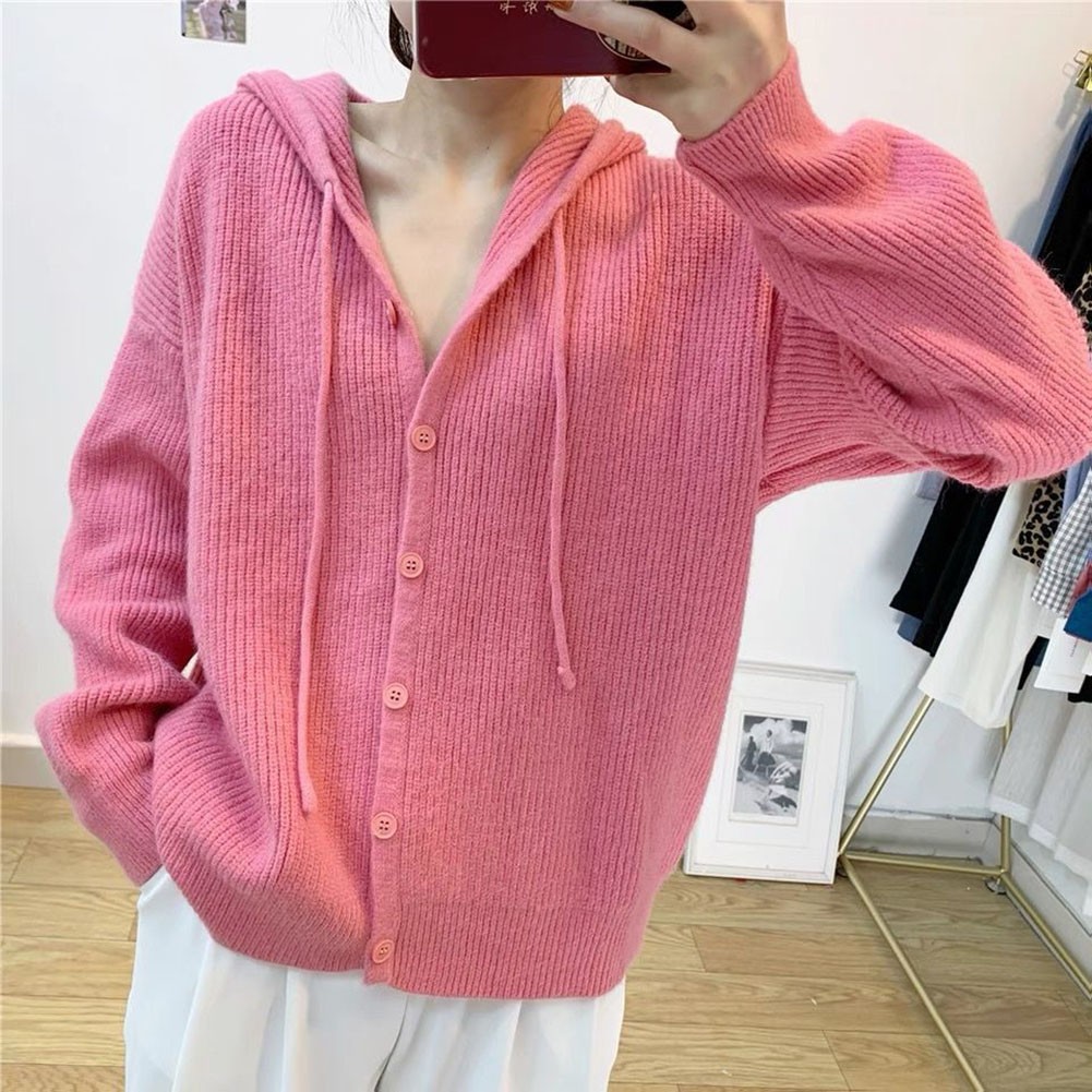Diverse Color Options Women's Cozy Hooded Sweater with Button Features - Picture 34 of 45