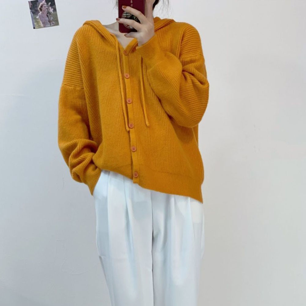 Diverse Color Options Women's Cozy Hooded Sweater with Button Features - Picture 31 of 45