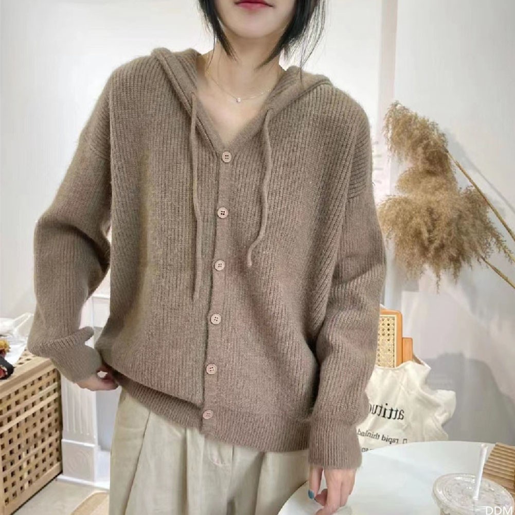 Diverse Color Options Women's Cozy Hooded Sweater with Button Features - Picture 40 of 45