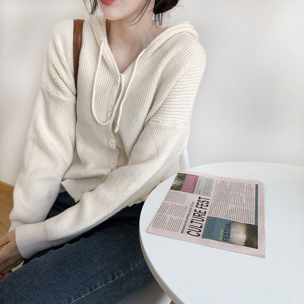 Diverse Color Options Women's Cozy Hooded Sweater with Button Features - Picture 17 of 45