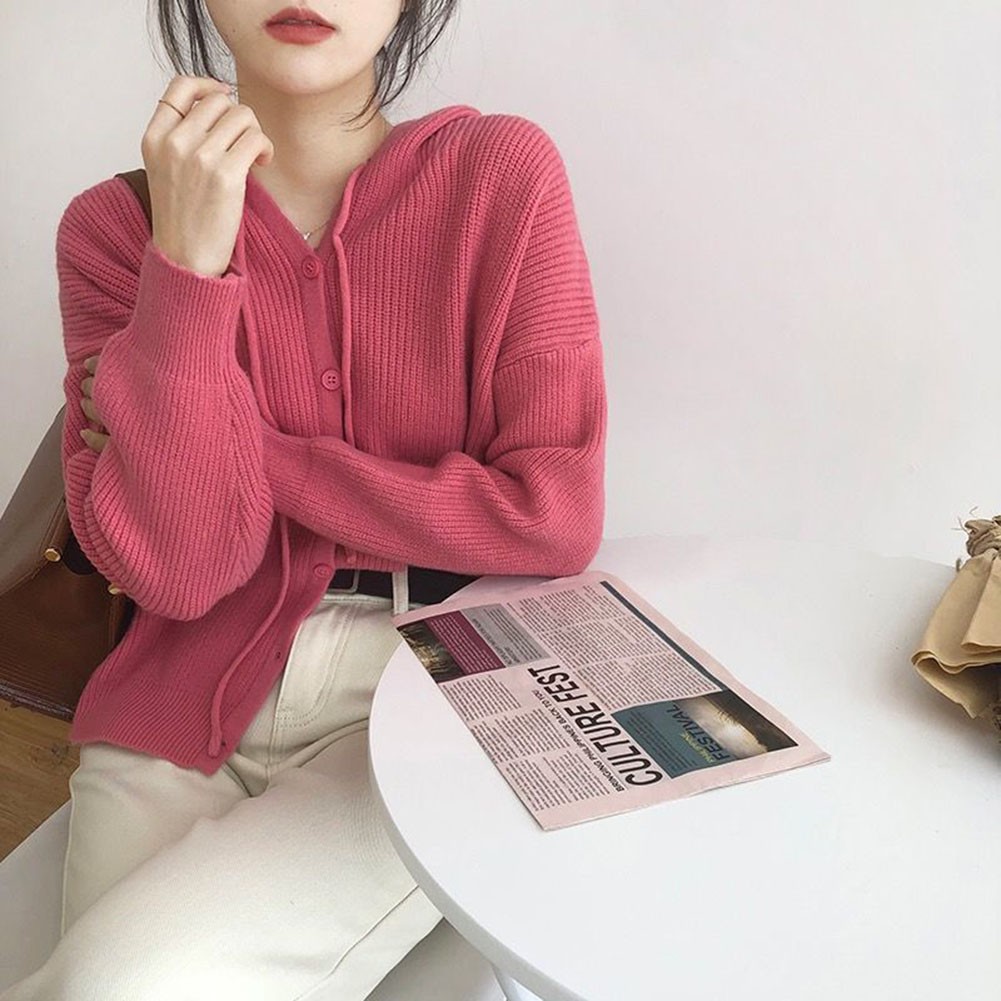 Diverse Color Options Women's Cozy Hooded Sweater with Button Features - Picture 38 of 45