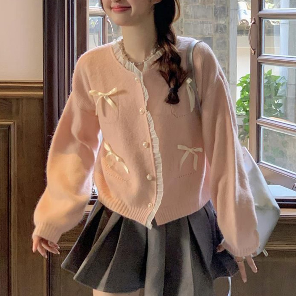 Wearable Art For Women's Cute Pink Cardi with Lace Stitching & Sleeves - Picture 21 of 42