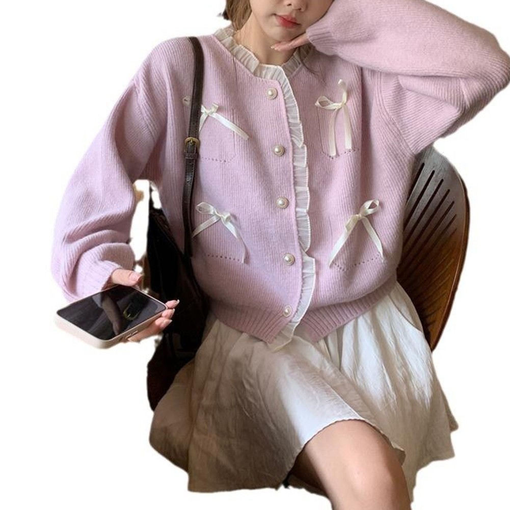 Wearable Art For Women's Cute Pink Cardi with Lace Stitching & Sleeves - Picture 31 of 42