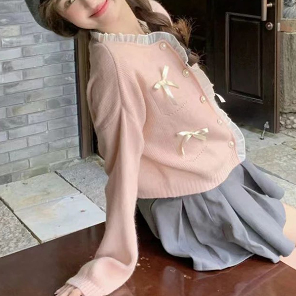 Wearable Art For Women's Cute Pink Cardi with Lace Stitching & Sleeves - Picture 14 of 42