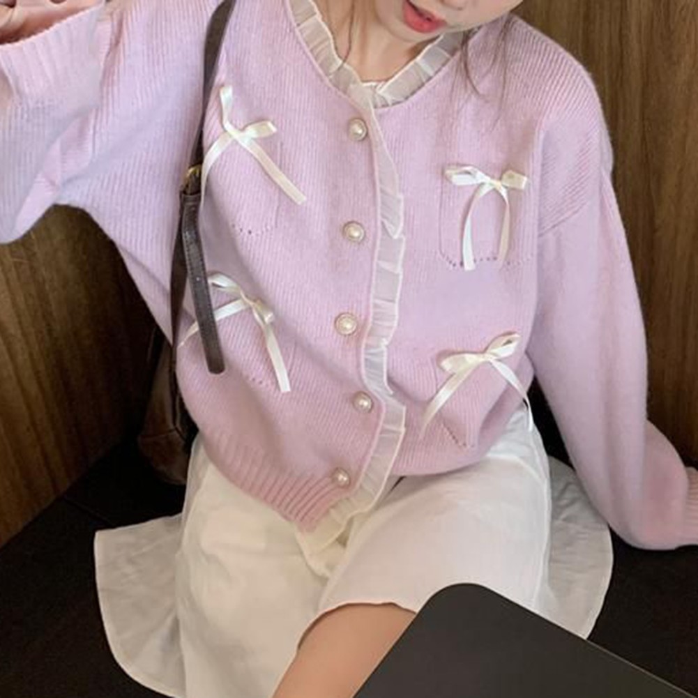 Wearable Art For Women's Cute Pink Cardi with Lace Stitching & Sleeves - Picture 34 of 42
