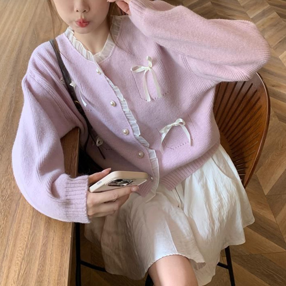 Wearable Art For Women's Cute Pink Cardi with Lace Stitching & Sleeves - Picture 32 of 42