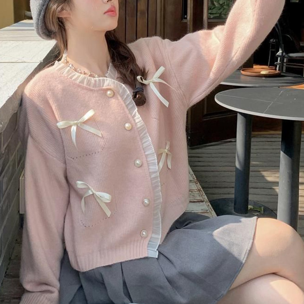 Wearable Art For Women's Cute Pink Cardi with Lace Stitching & Sleeves - Picture 18 of 42