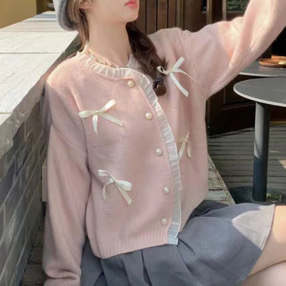 Wearable Art For Women's Cute Pink Cardi with Lace Stitching & Sleeves - Picture 15 of 42