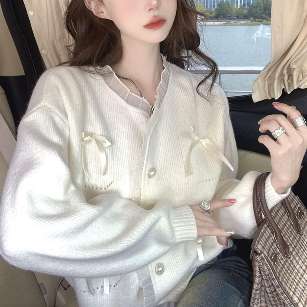 Wearable Art For Women's Cute Pink Cardi with Lace Stitching & Sleeves - Picture 36 of 42