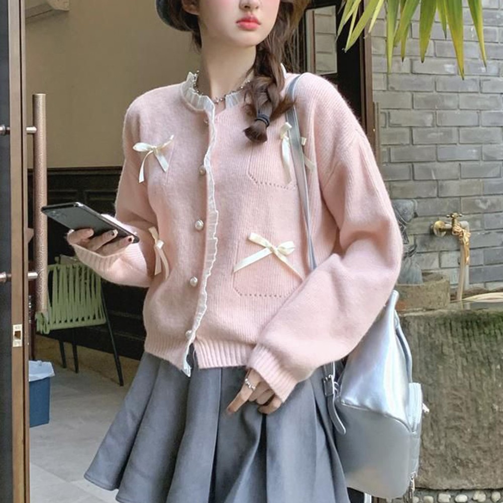 Wearable Art For Women's Cute Pink Cardi with Lace Stitching & Sleeves - Picture 13 of 42